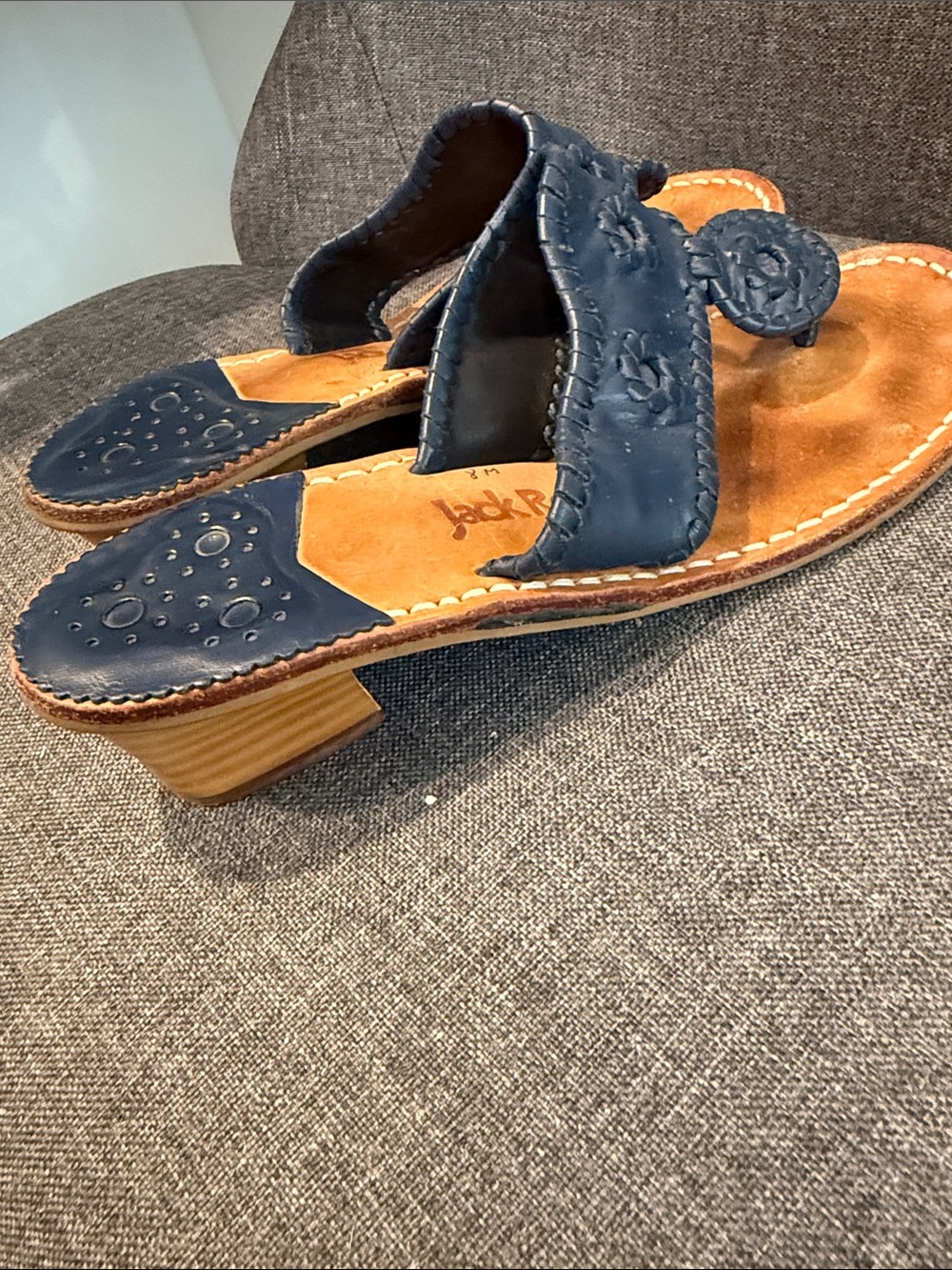 Jack Rogers Navy genuine Leather heeled Sandals handcrafted USA - Picture 10 of 10